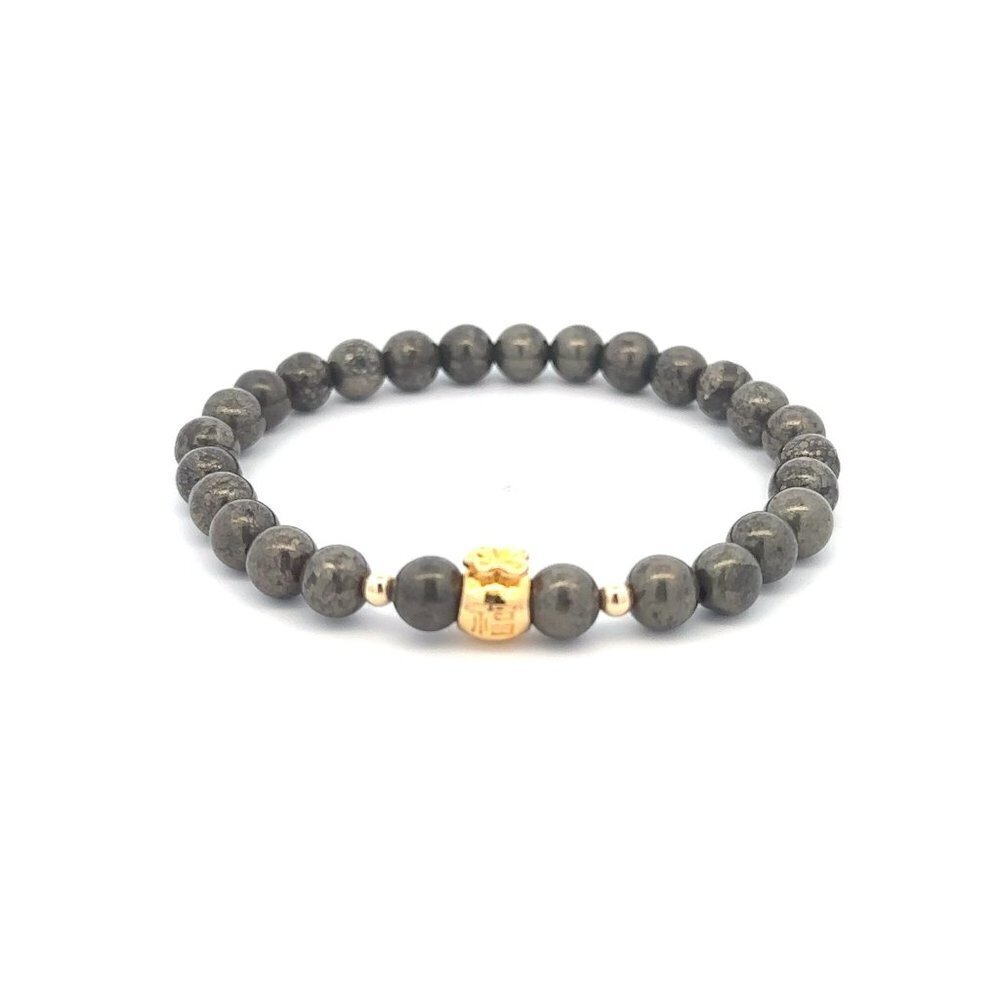 18K Gold Money Bag Lucky Charm Beads Bracelet Gemstones Pyrite 6mm